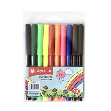 Caja de 10 Marcadores de colores largos clásicos - SkyColor